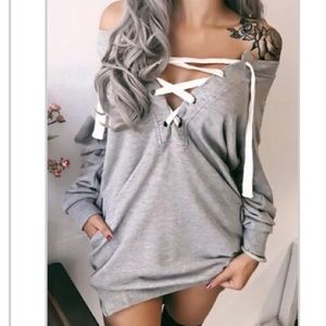 Trendy Lace-up casual sweatshirt